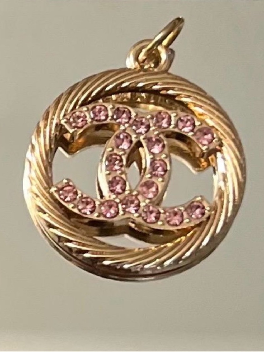 CHANEL Gold-Tone Pendant Necklace with Pink Crystal CC Emblem - Picture 7 of 7